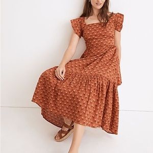 MADEWELL Ruffle strap tiered Midi dress in wild calendula